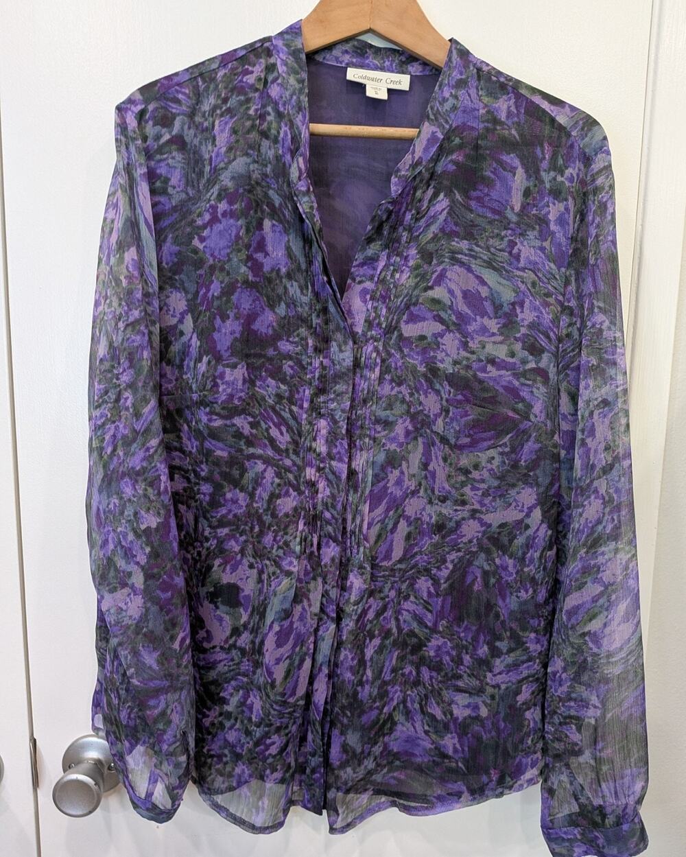 Lot of 2 Coldwater Creek Pleated Chiffon Blouses Size 2X Blue Purple Abstract